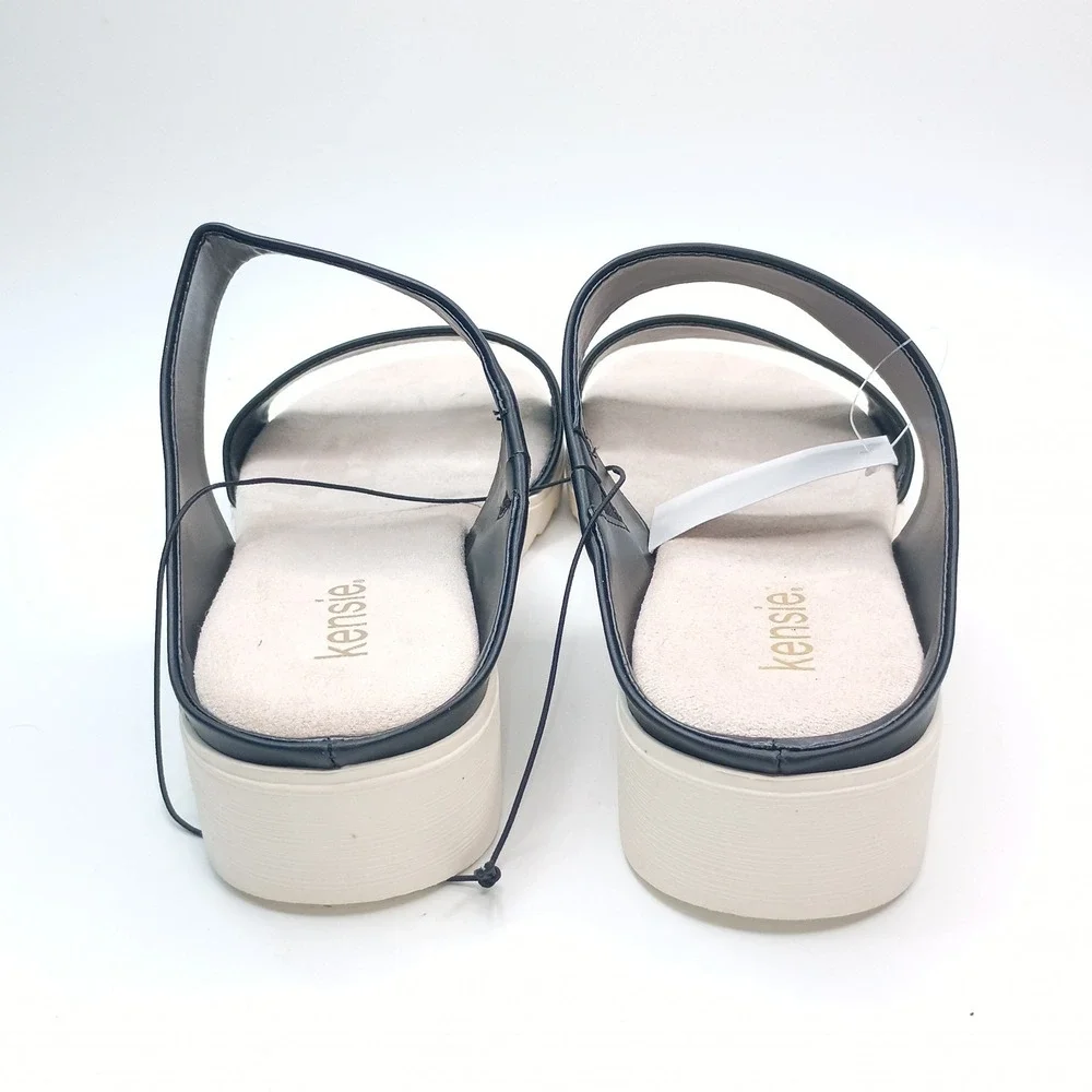 Kensie Endy Comfort Slide Women Size 7 Black Faux Leather Wedge Sandal KS261620